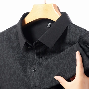 남성용 비즈니스 캐주얼 프린트 슬림핏 폴로 셔츠, 클래식 폴로 셔츠, 통기성, 신축성, 여름 반팔 티셔츠, 2024 