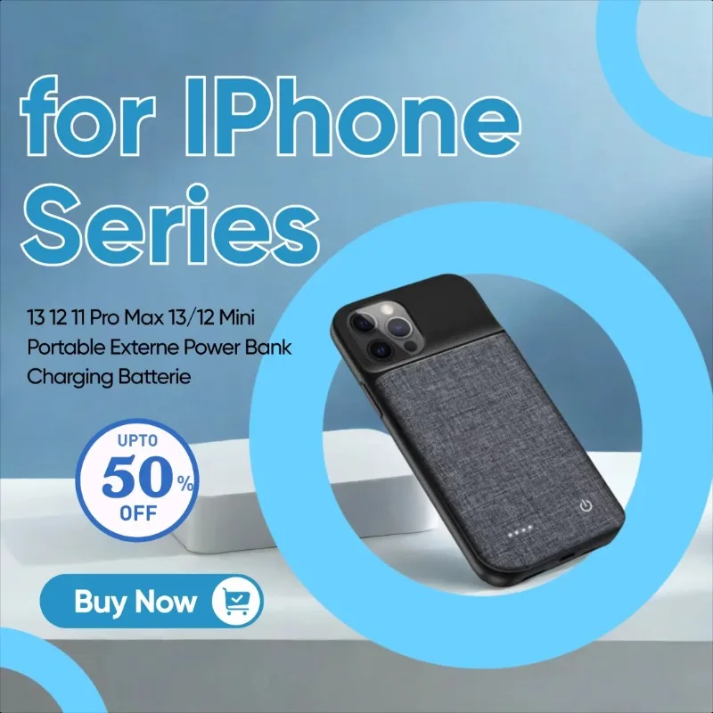 

10000mAh Smart Battery Charger Case for IPhone Series 13 12 11 Pro Max 13/12 Mini Portable Externe Power Bank Charging Batterie