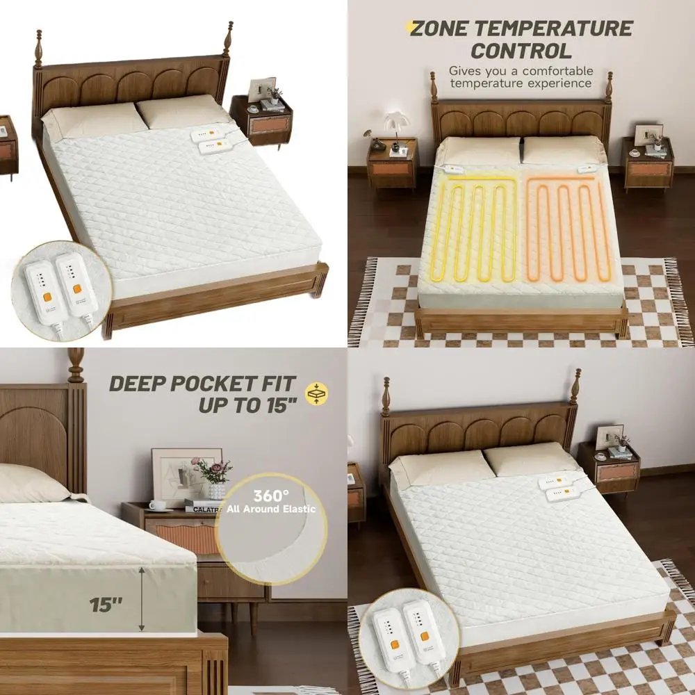 

Queen Size Heated Mattress Pad - Dual Control, 4 Heat Settings, 10-Hour Auto Off, Fits Up to 15, ETL Certified, Machine Washable