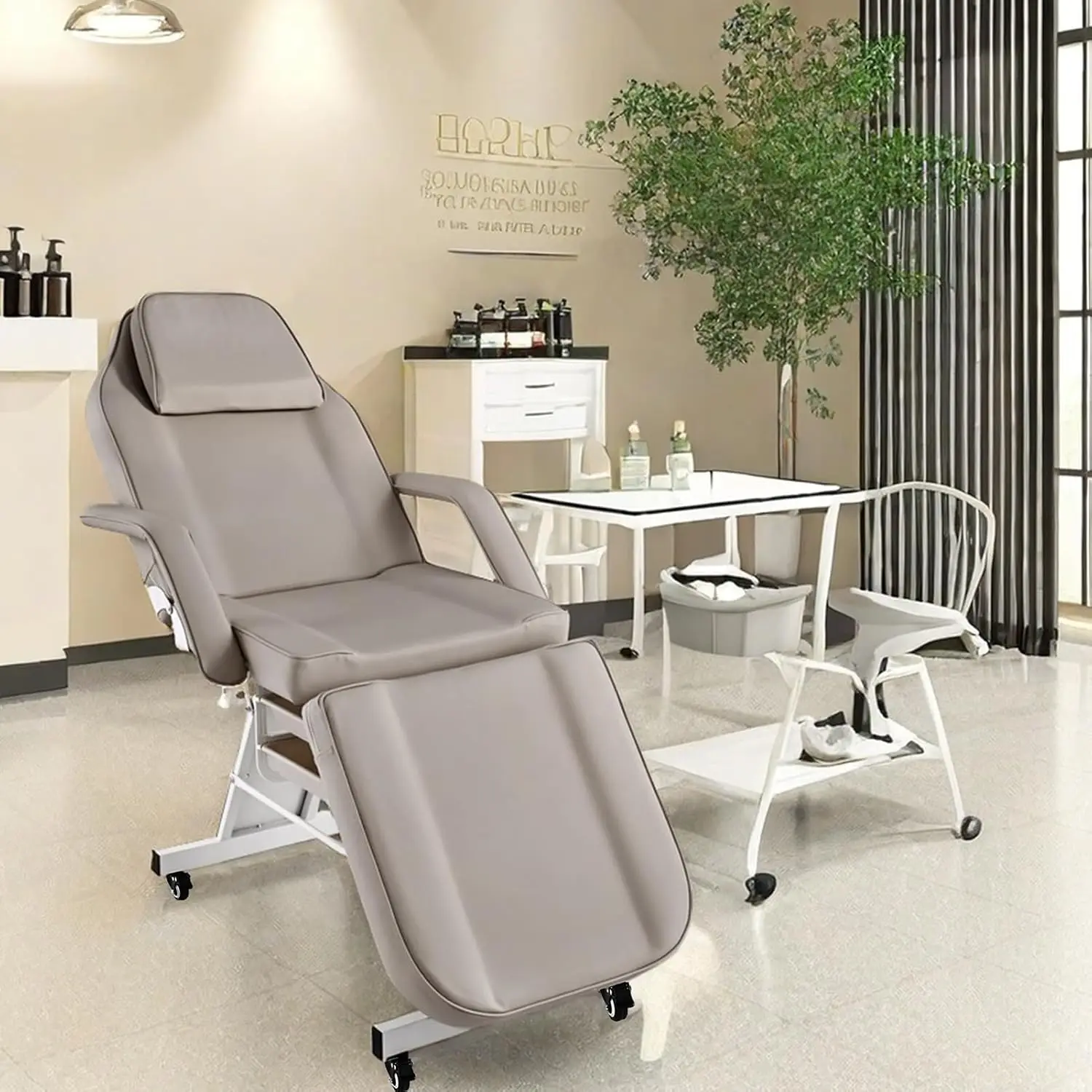 Tattoo Chair on Wheels, Tattoo Bed with Rolling Stool, Facial Lash Bed for Salon, Dark Grey, Customized