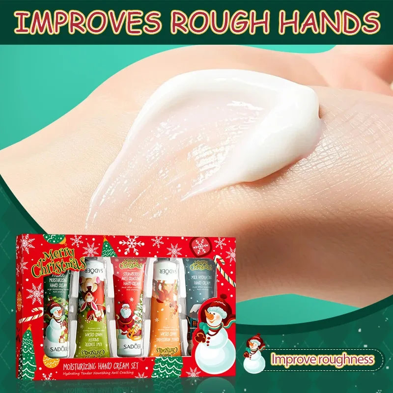 Weihnachtsgeschenk 5/Box Handcreme-Set Lippenbalsam Handcreme Reiserucksack Langlebige Feuchtigkeitscreme Geschenk für Frauen Hautpflege-Set