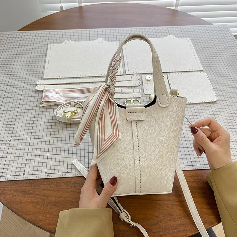 Diy Handmade Bucket Bag Woven Material. Retro One-shoulder Cross-body Handbag, Non-perforated Pu Basket Material. Homemade Gift - view 4
