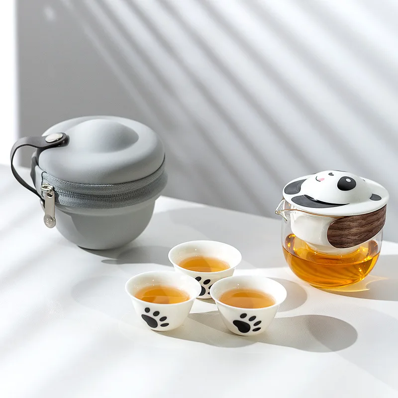 

Tea set: Quick Guest cup, portable travel tea set, ceramic one pot and three cups, outdoor travel personal teapot and tea cup