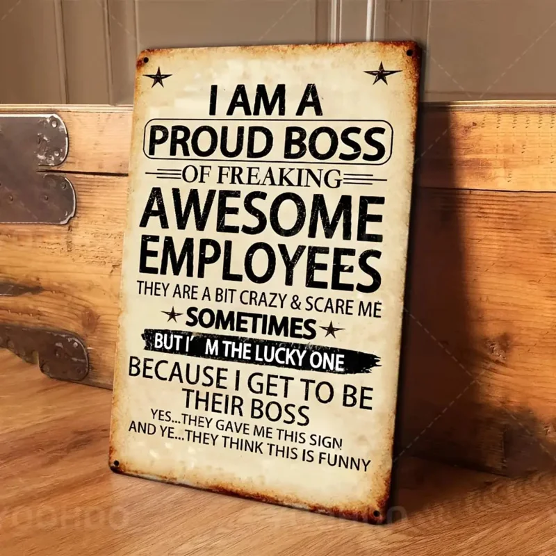 قطعة واحدة من لافتة ألومنيوم "رائعة للموظف الفخور"، مقاس 8 × 12 بوصة - لوحة فنية جدارية روح الدعابة وتحفيزية بتصميم عتيق