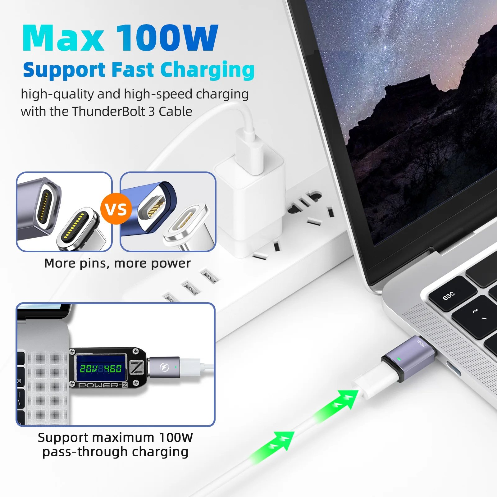 FONKEN USB Type C 100W Magnetic Adapter for Macbook Pro Air M1 Laptop Fast Charging Adapter USB C Magnet Adapter for Samsung