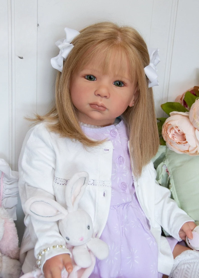 FBBD Customized Limited Supply 28inch Huge Girl Reborn Baby Lily With Hand-Rooted Straight Blond Hair With Different Dress