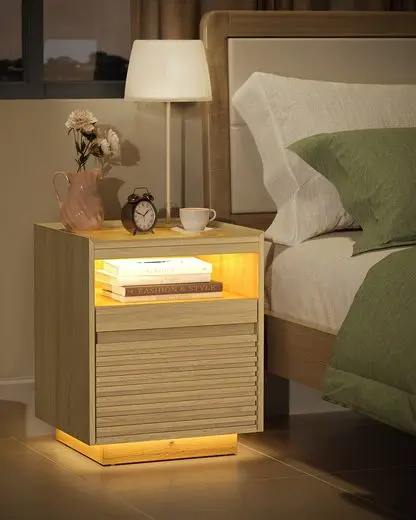 VASAGLE bedside table, with LED lighting, upper in 3 colors, lower with motion sensor