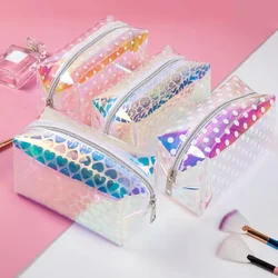 Transparent Laser Heart Dot Leopard Print Waterproof Makeup Bag Cosmetic Organizer Portable Lipstick Makeup Pouch Toiletry Bag