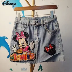 Disney New Arrival Top Fashion Cotton Women Embroidery Beading Mickey Mouse Female Summer Big Irregular Flash Shorts Skirts