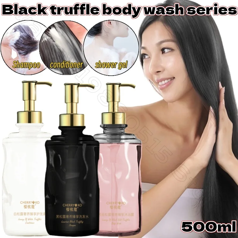 

Black Truffle Oil Control Fluffy Shampoo 500ml Nourishing and Smooth Conditioner Long-lasting Fragrance Shower Gel and Care Set