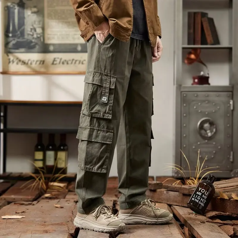 

100% COtton Men's Pants Sweatpants Solid Loose Trousers Autumn Fashion Green Outwear Unisex Elastic Waist Track Male Trouser New