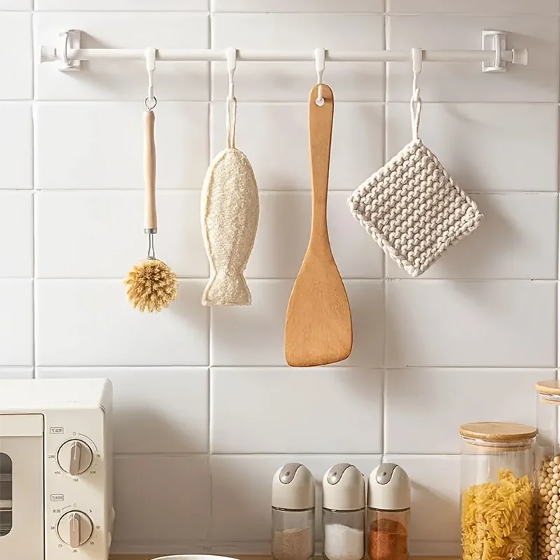 2 pcs 360° Swivel Tension Rod Support - No Installation Strong Adhesive Hook for Towel & Shower Curtain Rods ﻿