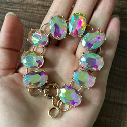 Gorgeous Faceted Glass Crystal Oval Geometric Bangle Bracelet Women Rhinestones Gemstones Marquise Jewelry Wholesale