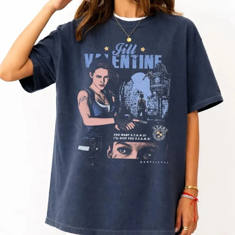 Jill Valentine T-shirt: Biohazard Pattern T-shirt, Leon Kennedy Men's T-shirt Summer New Unisex High Street T-shirt