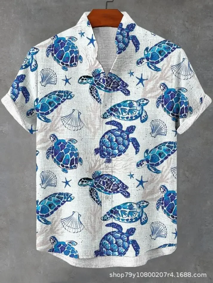 2024 Cross-border Hot Sale Hawaiian Shirt Duck Print Shirt European Size Beach Foreign Trade Exclusive Men's Plus Size Shirts