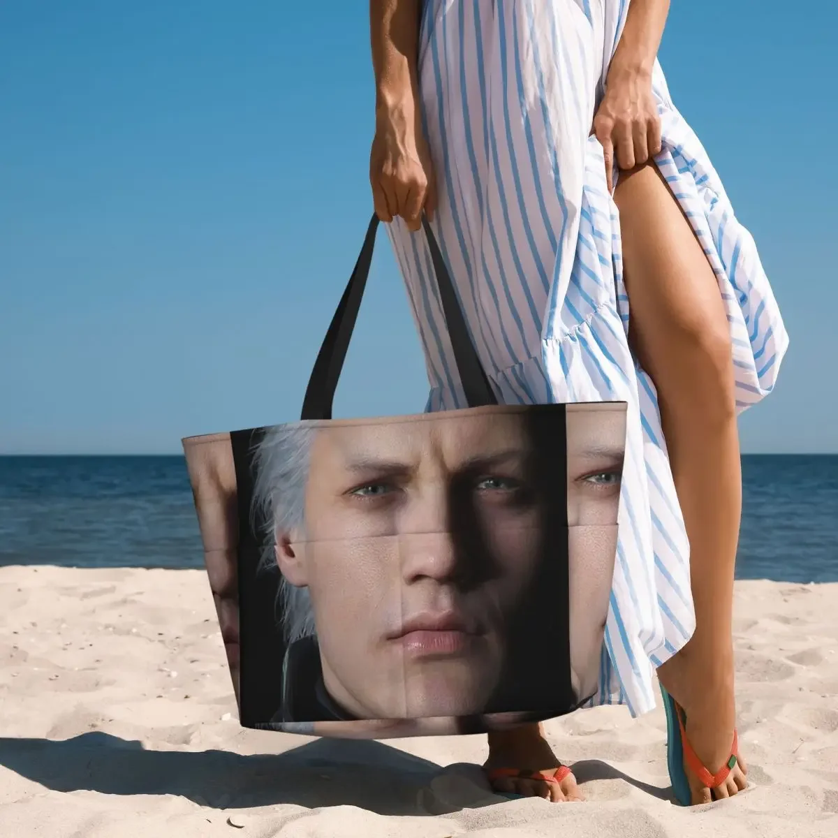 Devil May Cry 5 - Vergil Poster Beach Tote Bag Sport Gym Yoga Duffle Large Tote Bag Women Travel Bag Fitness bag