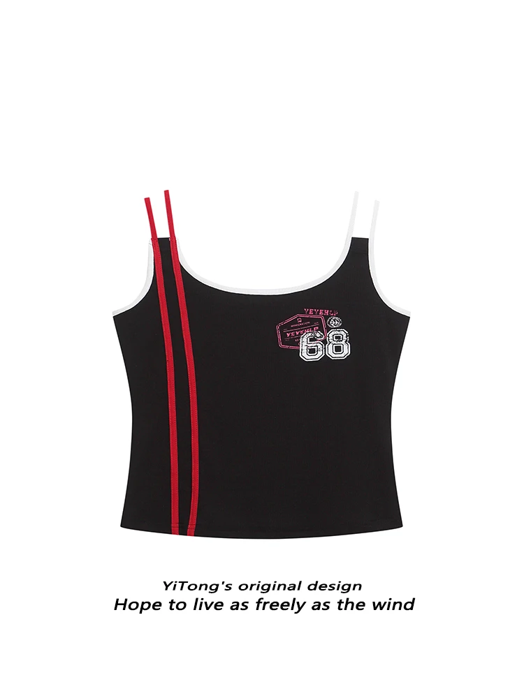 

Studio Double oulder Strap Color Colion Sports Slim Fit Svel Vest Women's Summer Digital Print ter ort Top