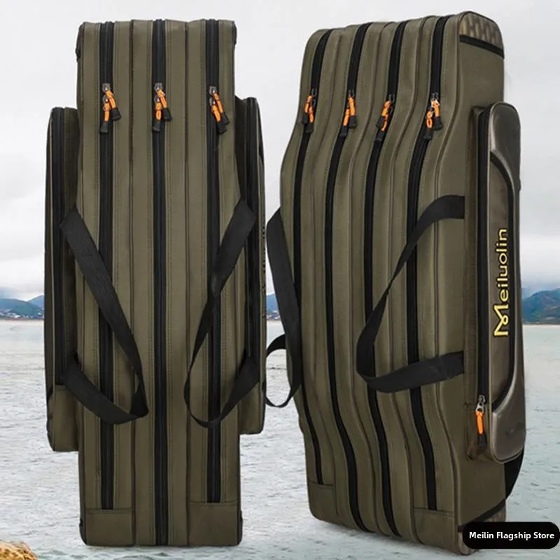 

Waterproof Wear-resistant Fiing Rod Bag Sea Pole Bag Tee-layer Fiing Gear Bag Nylon Fabric Outdoor Travel Storage Bag