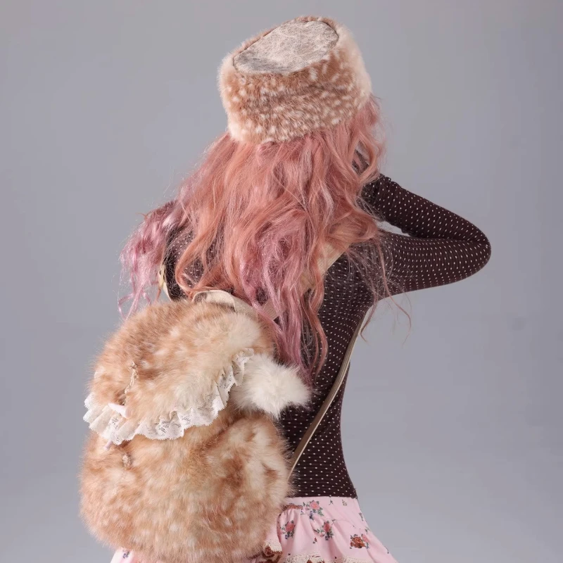 2025 شتاء جديد القبعات النسائية الدافئة الرجعية تصميم البني غير النظامية تفريغ الدانتيل الربط القرن مشبك وشاح قطعتين مجموعات السيدات