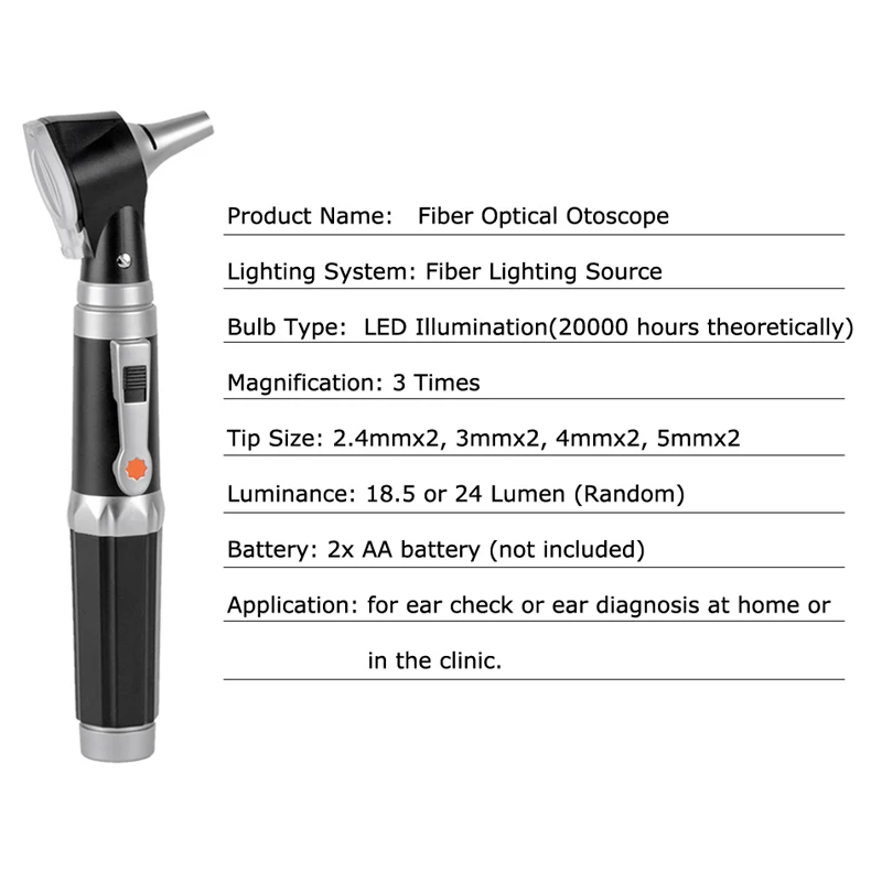 Fiber Optical LED Professional Otoscopio ENT Diagnostic Borescope Kit Medical Ear Check Endoscope Light Portable Direct Otoscope