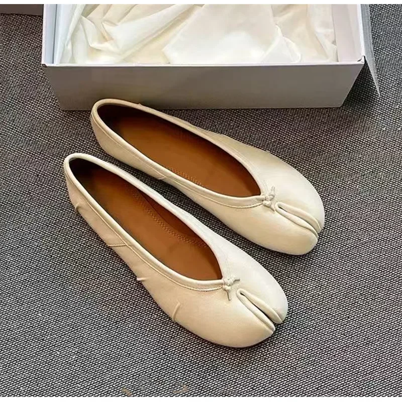 Split-Toe Damen Ballerinas Modische Tabi-Schuhe Lässige Slip-on Loafers Damen Plissierte Leder-Espadrilles Zapatillas Mujer – Detail 9