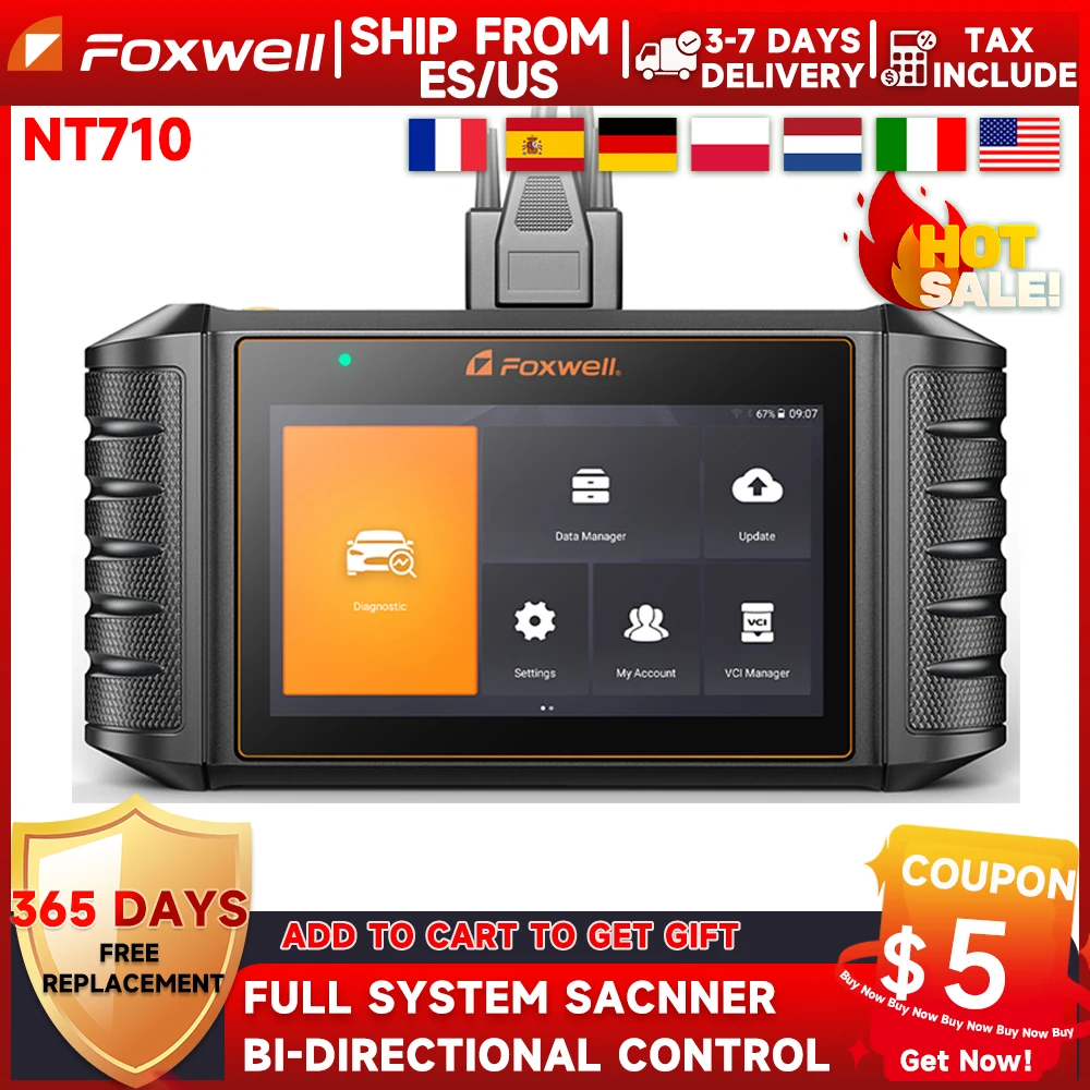 FOXWELL NT710 Car OBD2 Scanner All System Bidirectional Key Coding ABS Scan Tool ECU Coding Oil Reset Automotive Scanner