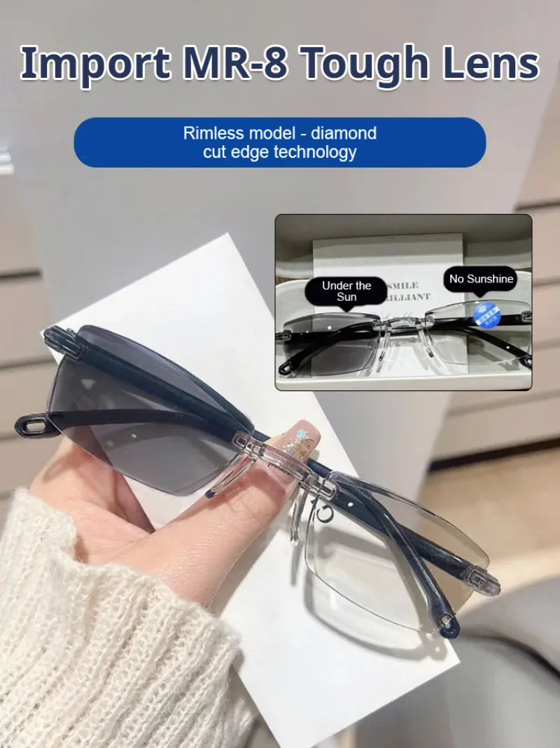 Men's and Women's Anti Fall Frameless Reading Glasses Anti Blue Light Color Changing Reading Glasses