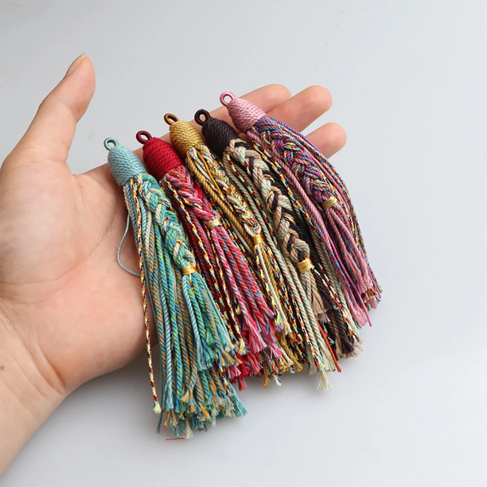 

F2 11CM Hand Twisted Cotton Thread Tibetan Style Tassel DIY Bookmark Craft Jewelry Making Accessories Pendant DIY Car Decoration