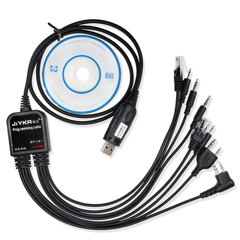 

JABS 8 In 1 USB Programming Cable For Baofeng Kenwood AXU4100 Yaesu Icom Walkie Talkie Radio Car Radio CD Software