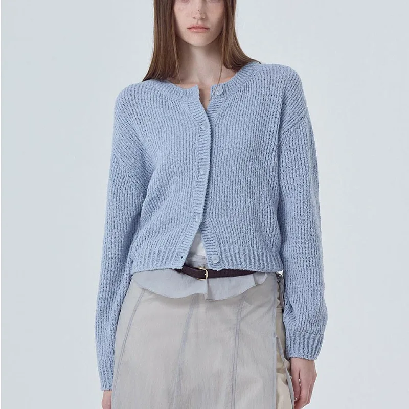 

FW25 Женский мягкий однотонный вязаный кардиган с длинными рукавами и круглым вырезом на пуговицах для женщин 25-40 лет