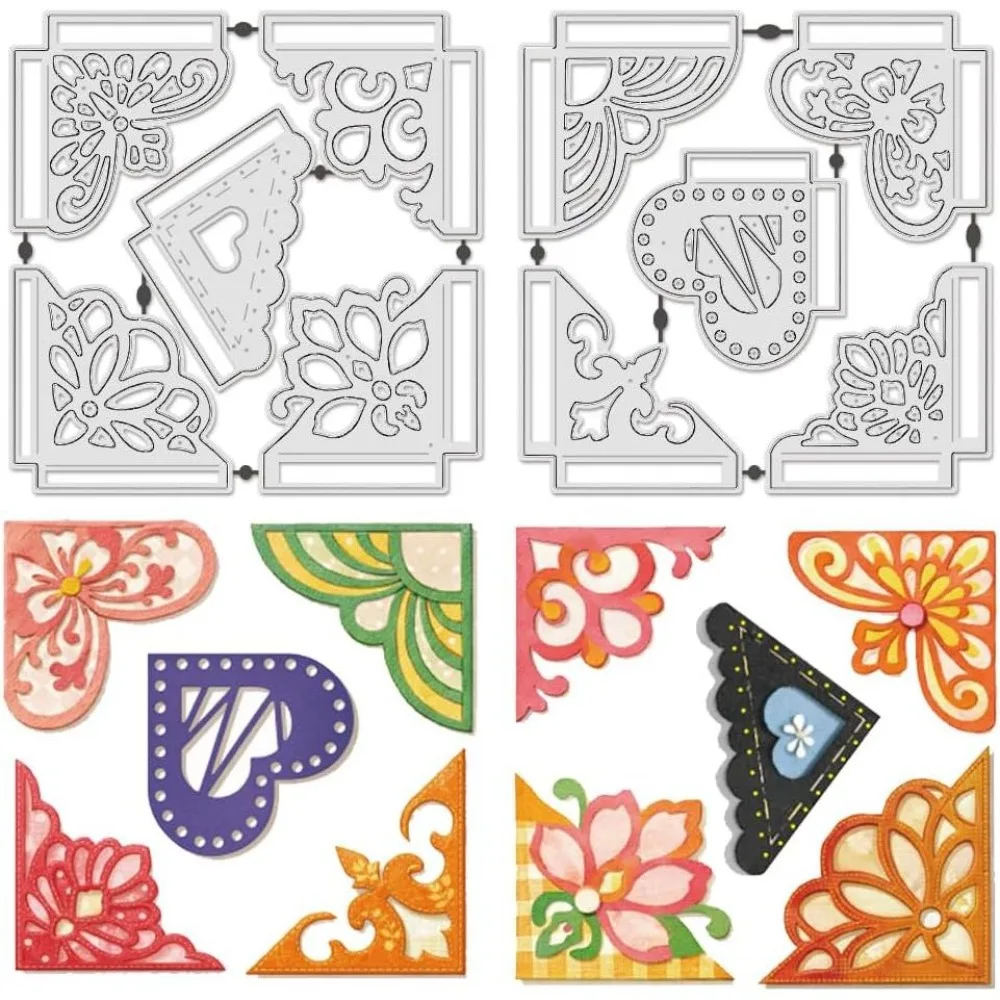 10Pcs Corner Bookmark Metal Cutting Dies Lace Corners Die Cut Photo Frame Embossing Stencils Decor Paper Crafts 4.72x4.72Inch