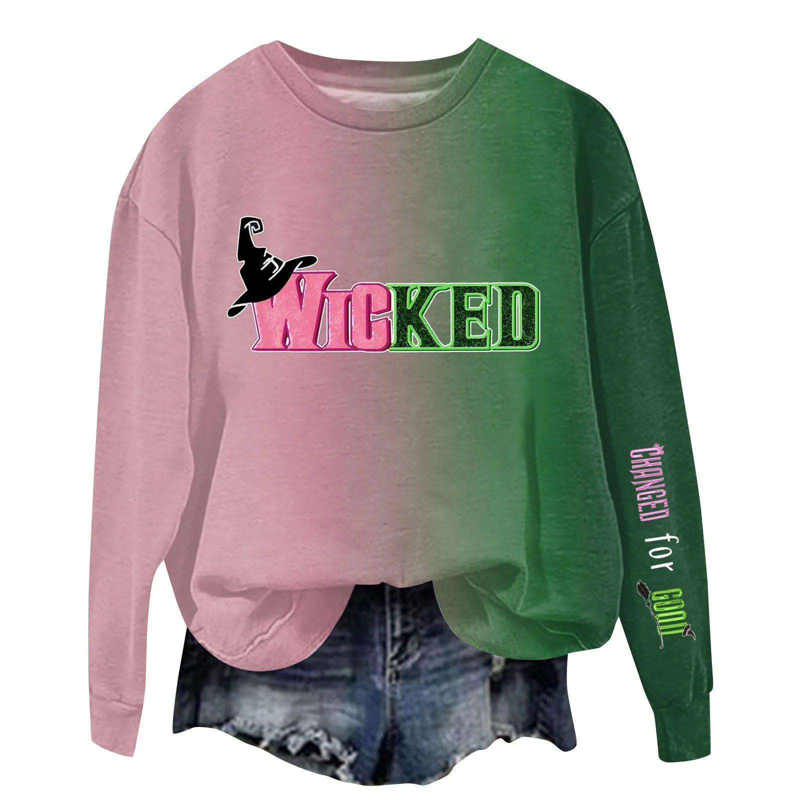 Wicked sweatshirt Glinda & Elphaba sweatshirt Long Sleeve CrewNeck Sweater Men/Women novelty pullover