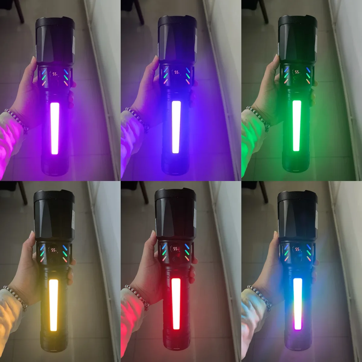 Powerful LED Flashlight USB Rechargeable Tactical Torch With RGB Color Side Light Long Lasting Light For Camping Fishing Hunting