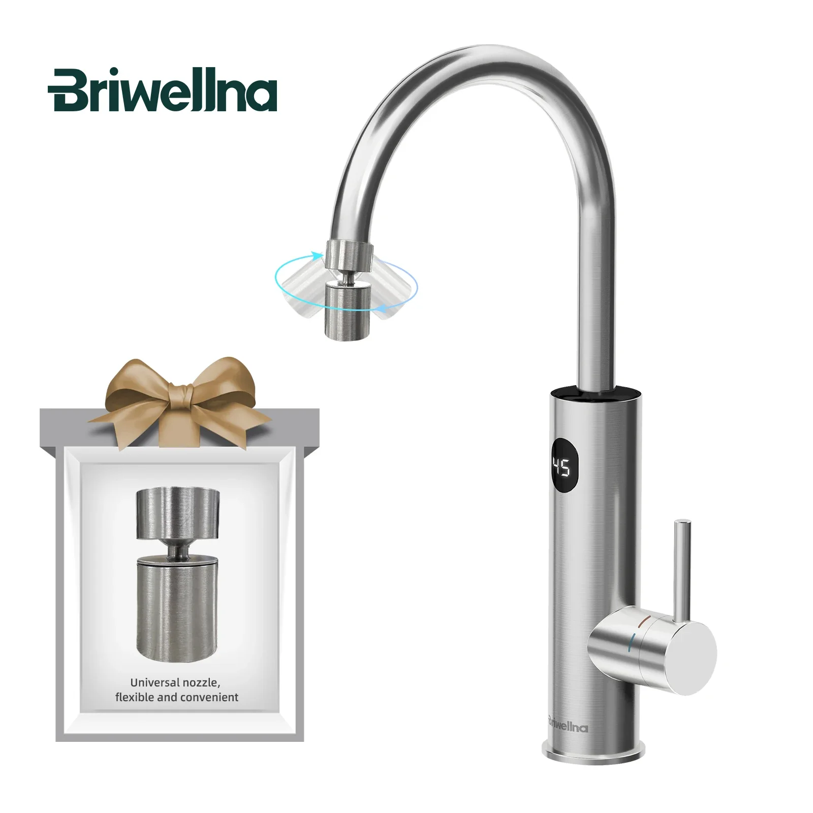 Briwellna Tankless Boiler Kraan 220 V Elektrische Water Verwarming Kraan 360 Graden Draaibare Uitloop Boiler Stromend