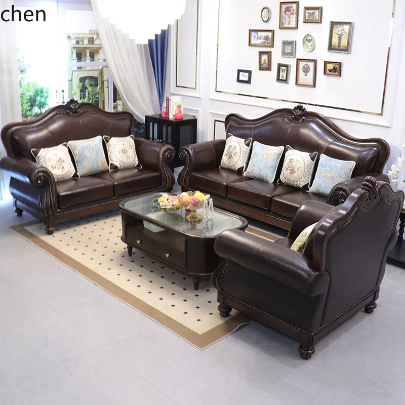 light luxury leather sofa first layer cowhide solid wood simple beauty style living room full set of furniture combination