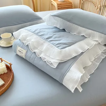 Summer cooling blanket with pillows sheets set case 4pcs washable lace queen double duvet cover set quilt thin comforter