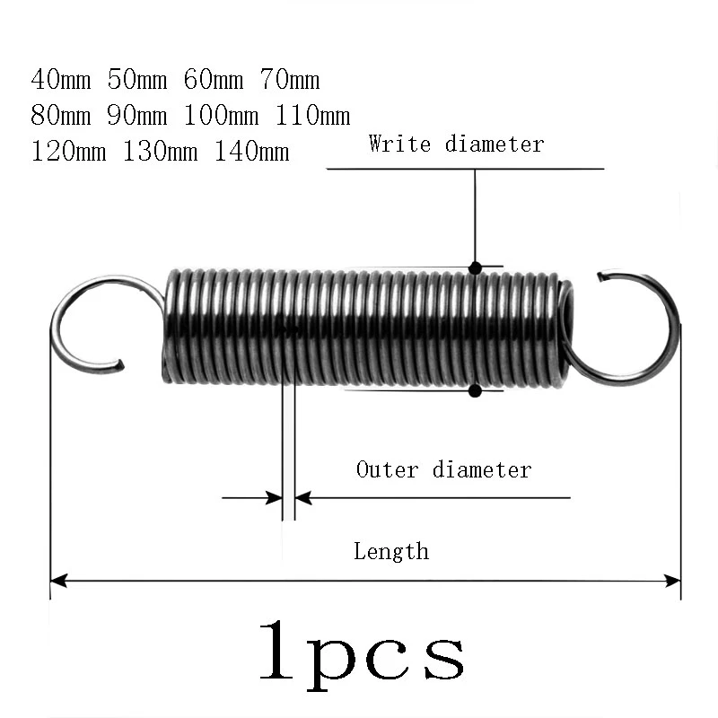 5 Stück Drahtdurchmesser 1,0 mm, offener Haken, Zugfeder, Rückzugsfeder, Spulenverlängerungsfeder, Zugfeder, Außendurchmesser 5 mm, Länge 40–140 mm – Detail 1