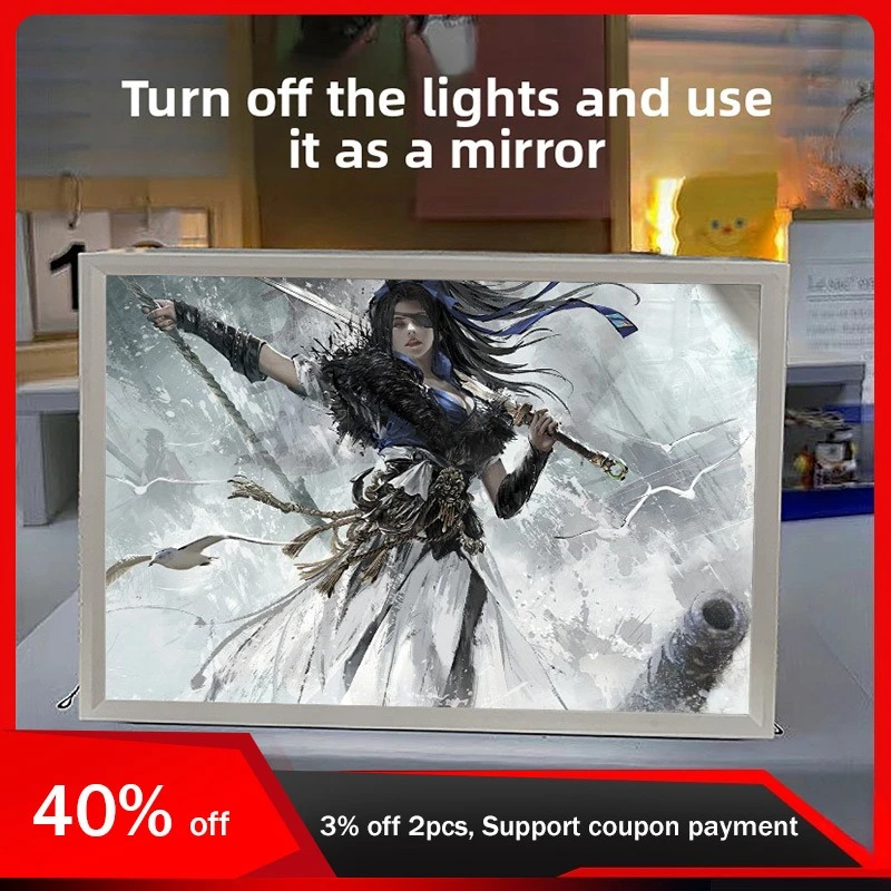 

21cm/8.27in Naraka：Bladepoint 3D Light Painting Lamp Mirror Box Game Peripherals Cartoon Figures Desktop Toys Bedroom Decoration