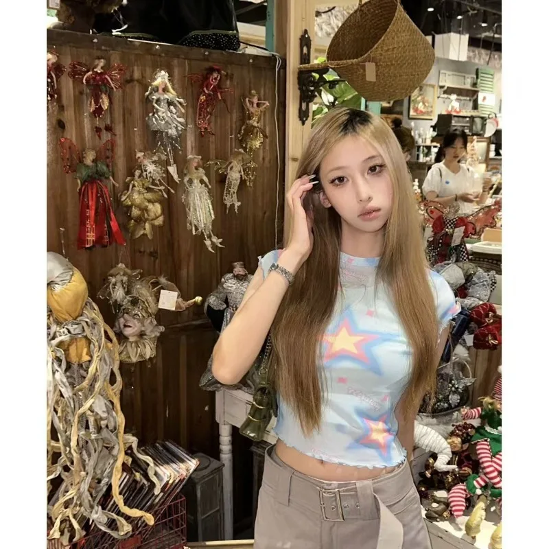 

Dopamine Hottie T-shirt Japanese Subculture Kawaii Short Sleeve Tshirts Summer Harajuku Letter Print Tees Women's Sexy Slim Top