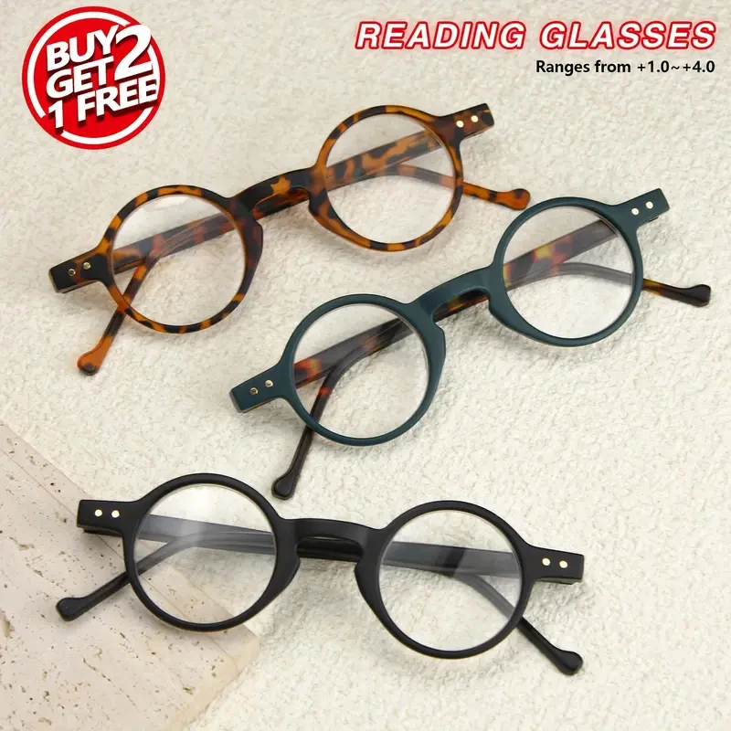 

Винтажные круглые очки для чтения из 3 штук с рисовыми украшениями для ногтей, увеличением, подходящим для мужчин, так и для женщин, портативными и lig.