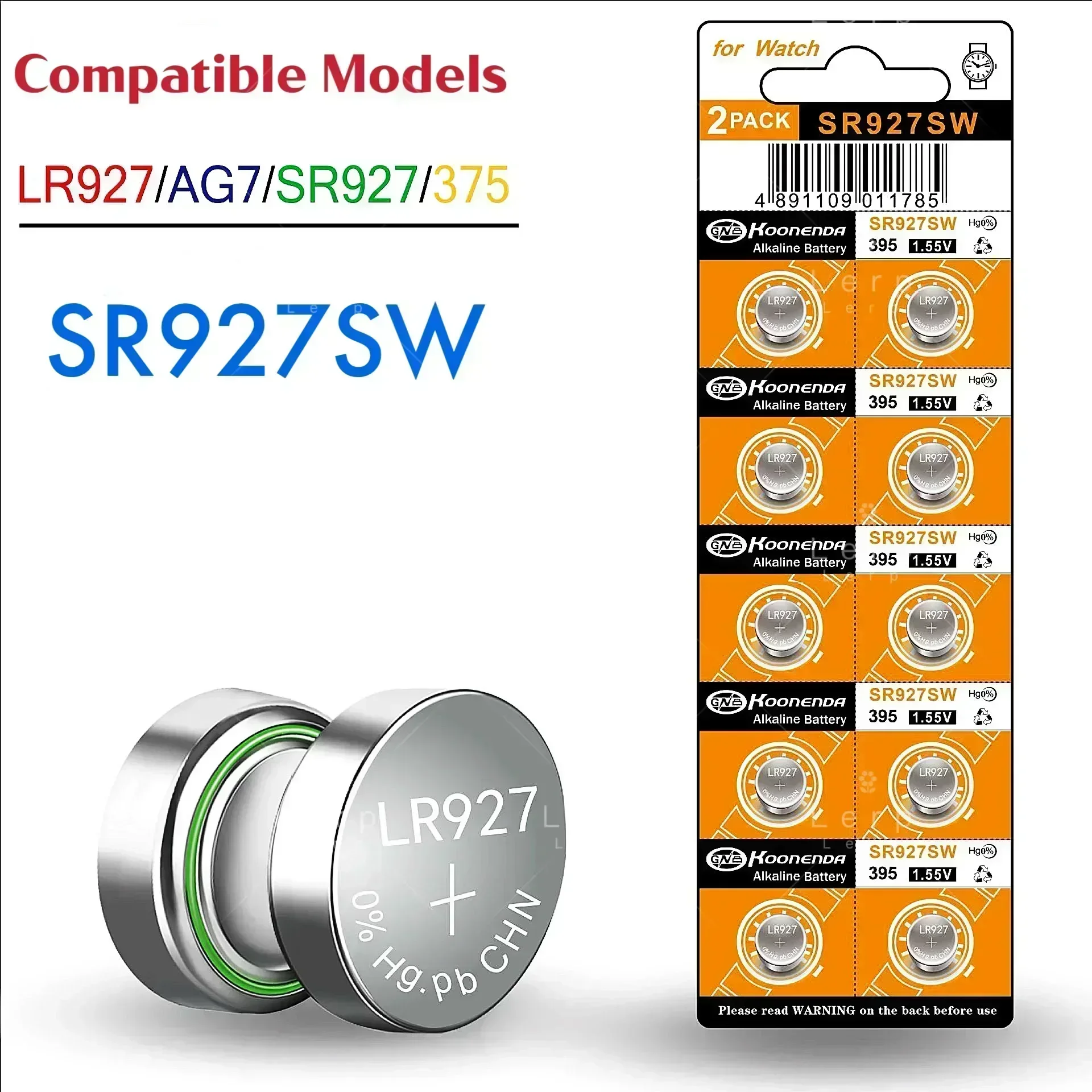 Must - Buy High - Capacity Button - type Powerful Battery! AG7, LR927, 399 Button Batteries, SR927SW, 395 Models, 1.55V, Compati