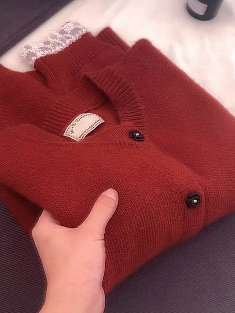 Faionable Gespleißt Spitze Trim Stricken Pullover frauen Herbst Neue Sle Abnehmen Strickjacke Top Casual Sle V-Ne Lange Sve