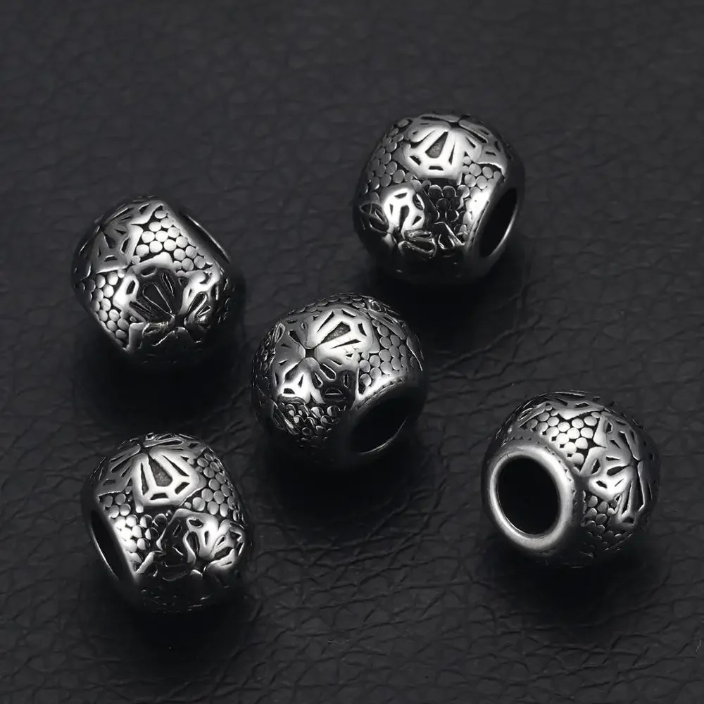 Stainless Steel Beads Dumn with Cross 5.5mm Hole Metal European Bead Bracelet Making Charms DIY Jewellery Supplies