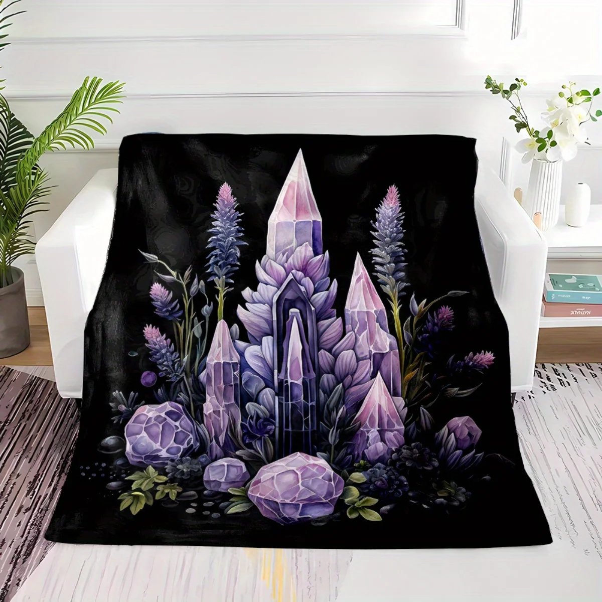 بطانية الفانيلا بنمط الجمشت والأزهار - ناعمة ودافئة، مثالية للديكور المنزلي أو الفراش أو التخييم أو السفر أو عيد الميلاد. #2