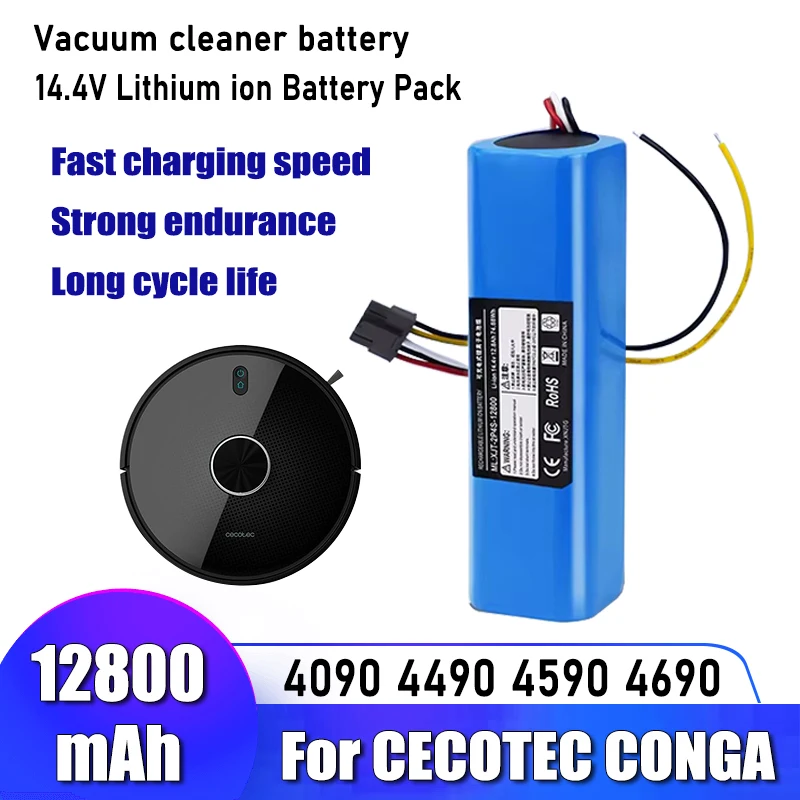 14.4V12800mAh, High quality batteries, for CECOTEC CONGA 4090 4690 4490 4590 robot vacuum cleaner battery pack replacement