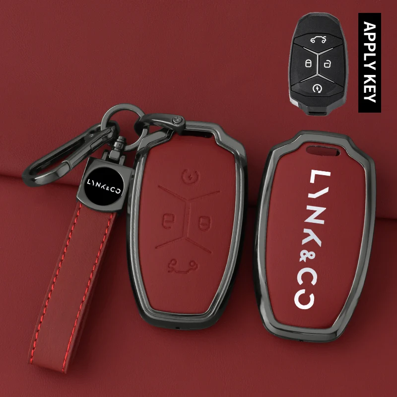 ل Lynk & Co LYNK & CO حافظة مفاتيح 03/05/09/01/02/06/2023 سيارة التحكم عن بعد سلسلة المفاتيح الذكية سبائك الزنك حافظة جلدية