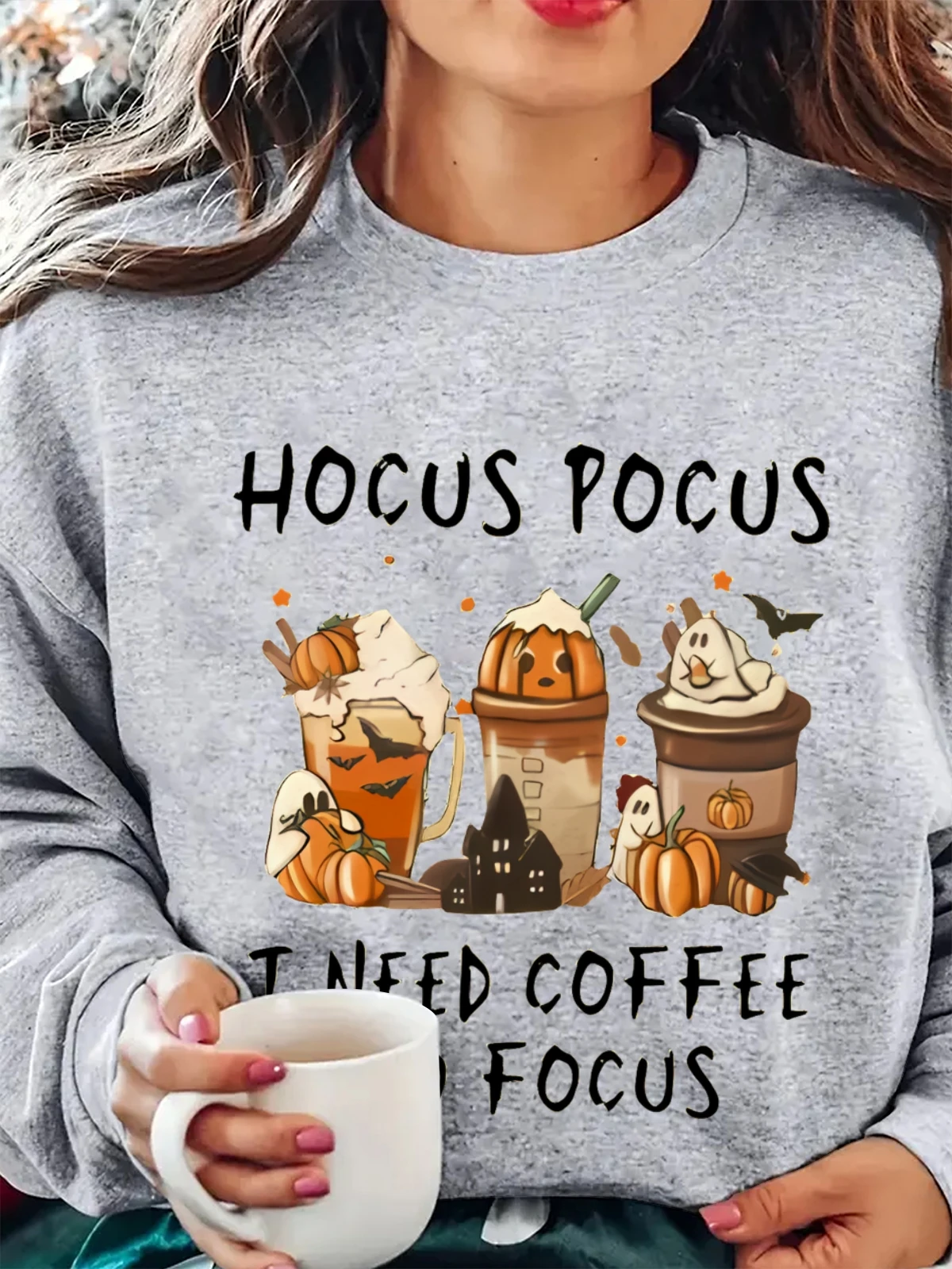 カボチャコーヒーファンパターンプリントスウェットシャツ秋と冬の女性のラウンドネックパーカー長袖プルオーバーカジュアル服