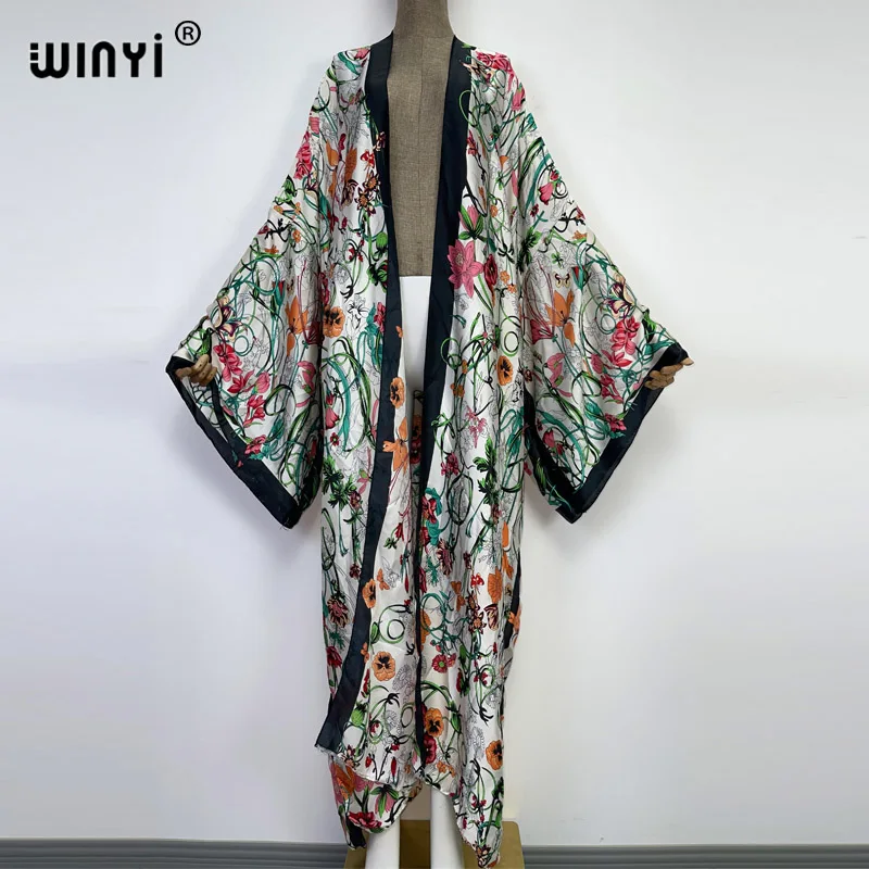 Winyi Afrika Retro Bloemenprint Lange Jurk Bikini Wikkel Cover-Ups Vrouwen Zomerkleding Strandkleding Boho Zwempak Cover Up Kaftan