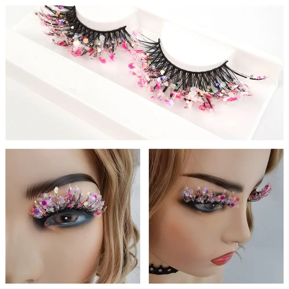 Sequin Fluffy Women Party Dramatic Stage Makeup Luminous Eyelashes Lashes Extension Fake Eyelashes Glitter Colored Eyelashes