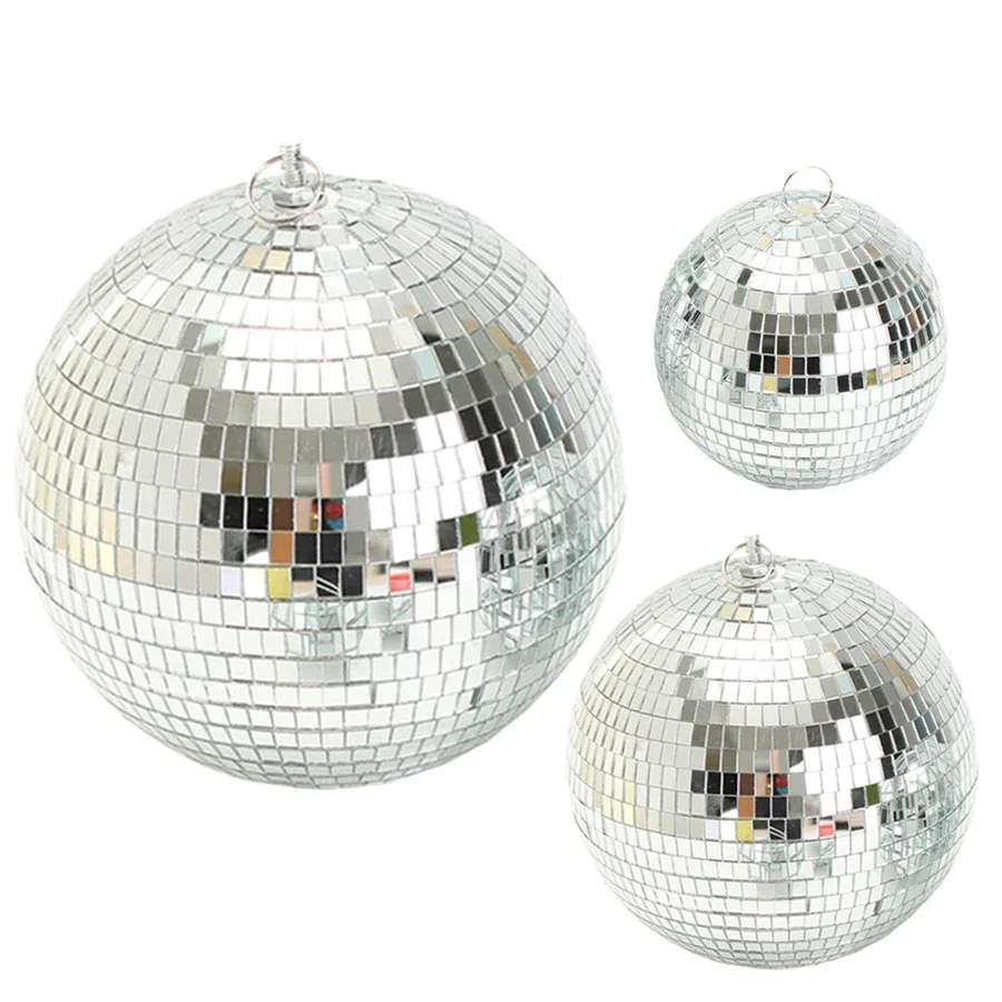 Thrisdar Disco Ball Silver Hanging Party Disco Ball RGB Beam Pinspot Lamps Christmas Wedding Reflective Glass Mirror